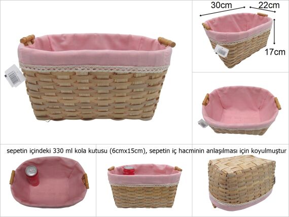 sd17917 pembe astarlı naturel hasır sepet no5 - 1