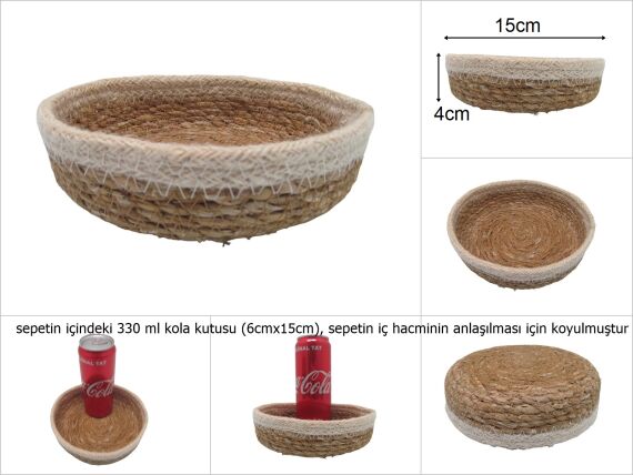 sd19674 hasır+tekstil örgülü no2 dekoratif yuvarlak sepet - 1