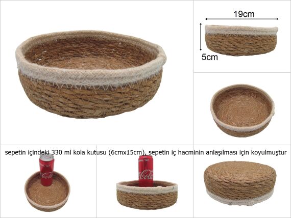 sd19675 hasır+tekstil örgülü no3 dekoratif yuvarlak sepet - 1