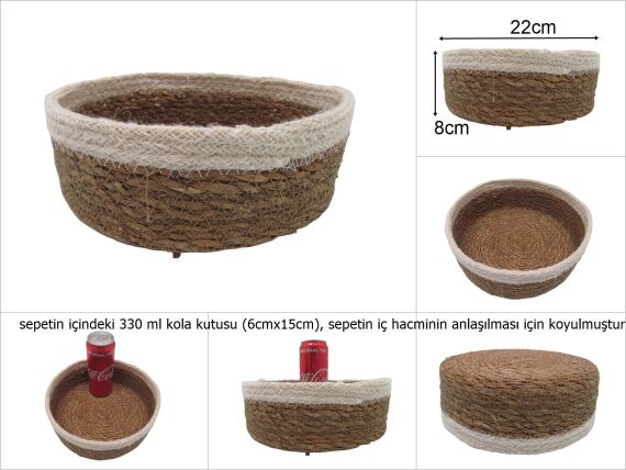 sd19677 hasır+tekstil örgülü no5 dekoratif yuvarlak sepet - 1
