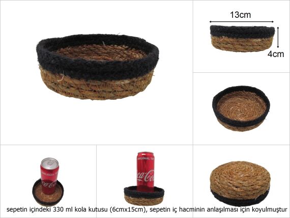 sd19690 hasır+tekstil örgülü no1 dekoratif yuvarlak sepet - 1