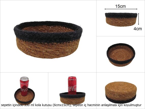 sd19691 hasır+tekstil örgülü no2 dekoratif yuvarlak sepet - 1