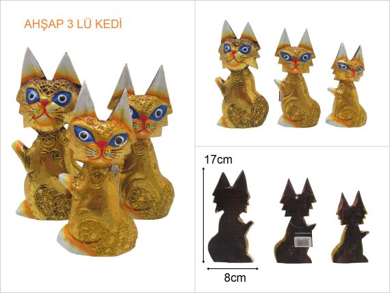 sd29944 dekoratif gold ahşap 3 lü kedi - 1