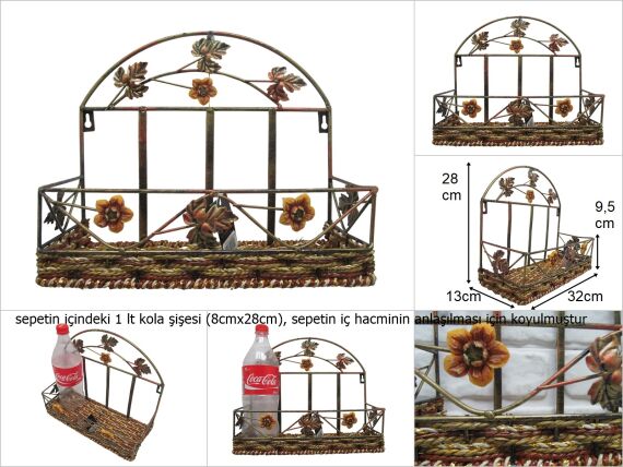 sd35113 ferforje üzerine örülü dekoratif kapı/duvar sepeti - 1