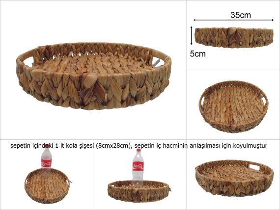 sd44637 dekoratif no2 yuvarlak sığ hasır sepet tepsi - 1