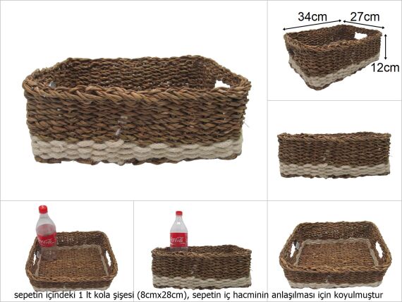 sd46379 dekoratif no2 krem dekorlu dikdörtgen hasır sepet - 1