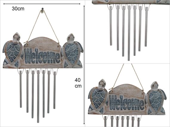 sd46514 marin ahşap kaplumbağa dekorlu metal rüzgar çanı - 1