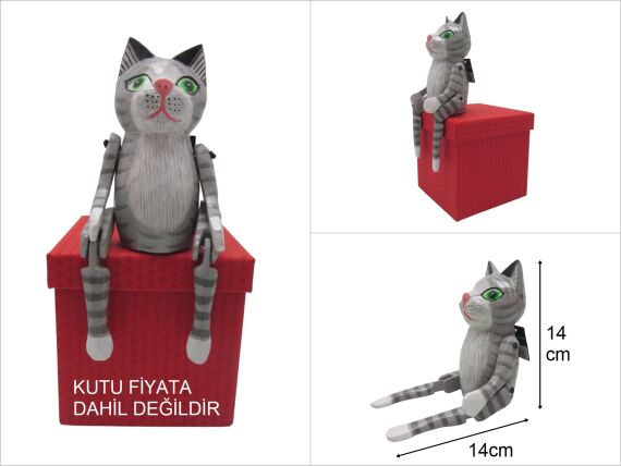 sd47122 dekoratif ahşap oturan kedi - 1