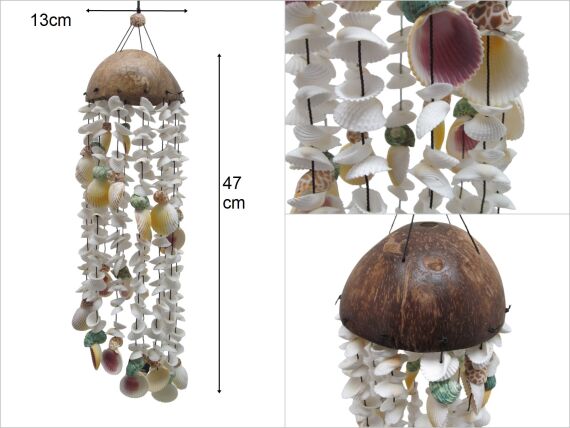 sd47949 kokonat çatılı deniz kabuğu rüzgar çanı - 1