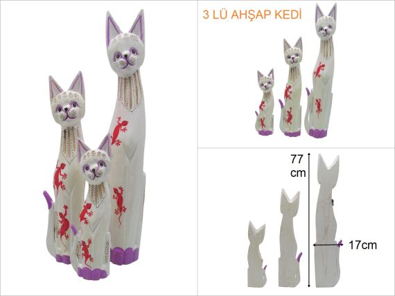 sd48171 dekoratif ahşap 3 lü kedi - 1