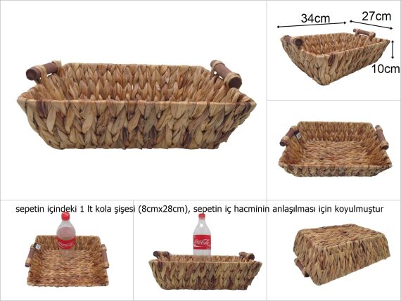 sd48484 dekoratif ahşap kulplu no2 dikdörtgen hasır sepet - 1