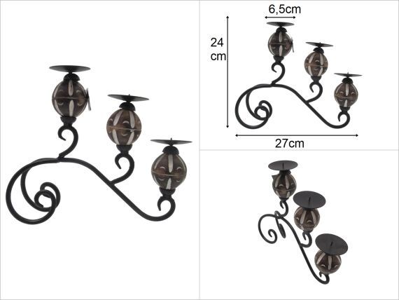 sd48546 metal üzeri ahhşap 3 lü mumluk - 1