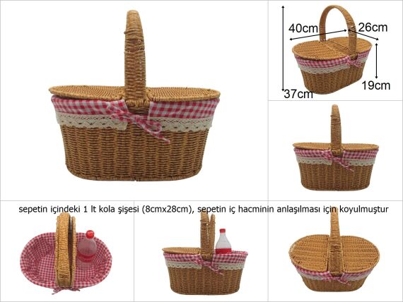 sd48665 pötikare kumaşlı pvc rattan örme oval piknik sepeti - 1