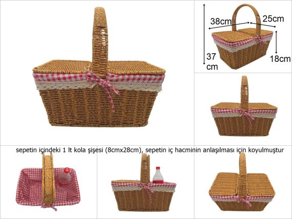 sd48666 pötikare kumaşlı pvc rattan örme dikdörtgen piknik sepeti - 1