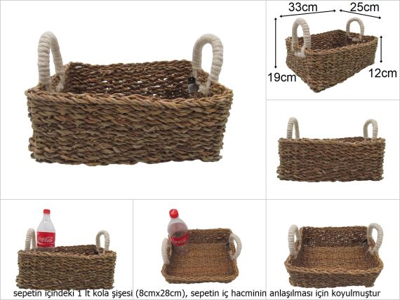 sd48712 dekoratif dikdörtgen kulplu no3 hasır sepet - 1