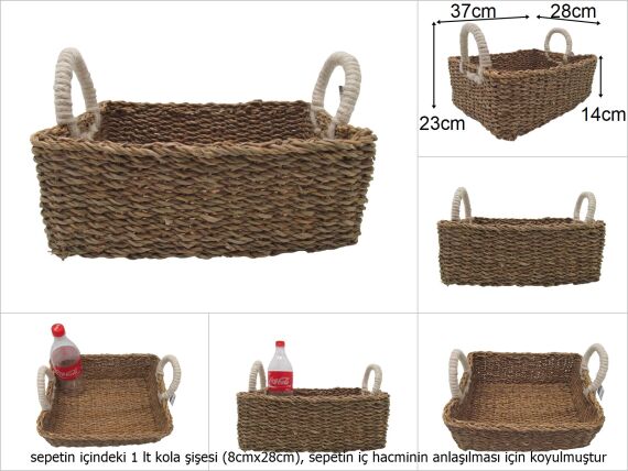 sd48713 dekoratif dikdörtgen kulplu no4 hasır sepet - 1