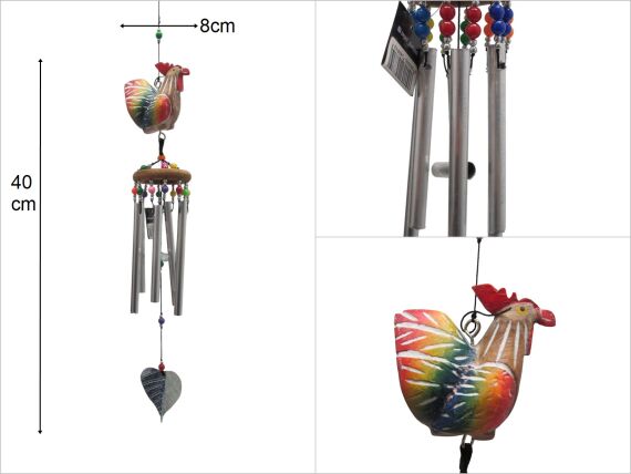 sd49312 ahşap horozlu,boncuklu, metal rüzgar çanı - 1