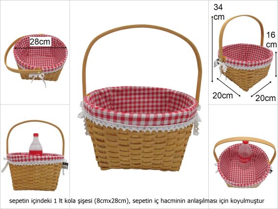 sd49685 pötikare kumaşlı no2 üstten katlanan saplı yuvarlak ahşap yonga sepet - 1