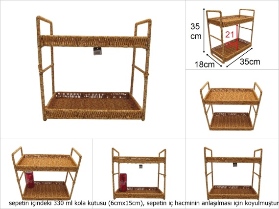 sd49691 dekoratif el örgüsü 2 katlı pvc sepet raf - 1