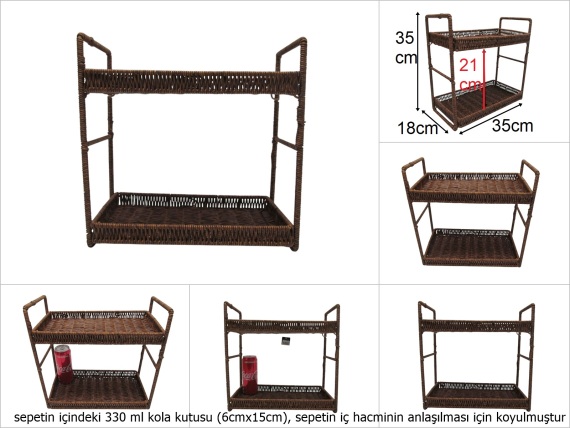 sd49692 dekoratif el örgüsü 2 katlı pvc sepet raf - 1