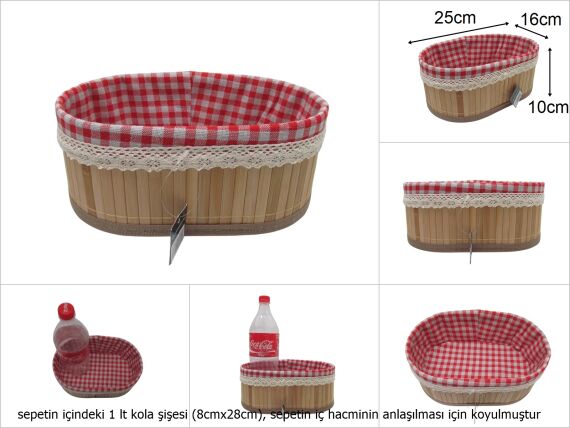 sd49698 pötikare kumaşlı no2 oval bambu sepet - 1