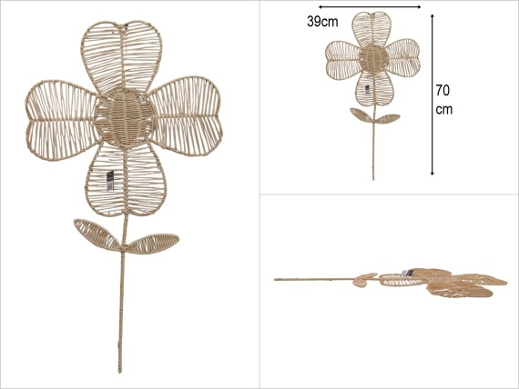 sd49705 metal iskelet üzerine doğal rattan örülü dekoratif duvar süsü çiçek - 1