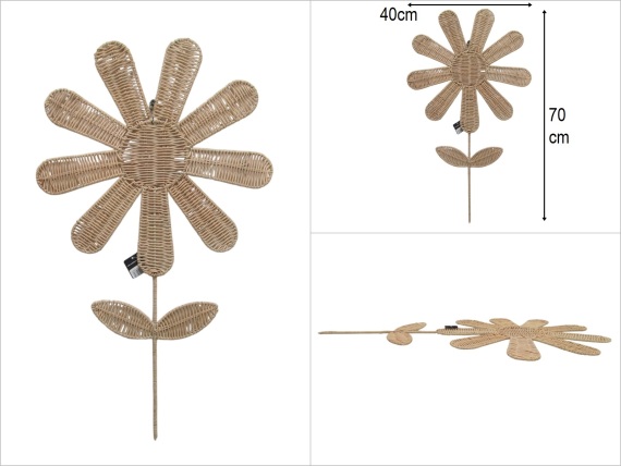 sd49706 metal iskelet üzerine doğal rattan örülü dekoratif duvar süsü çiçek - 1