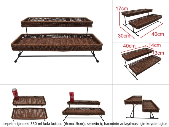 sd49709 2 katlı demonte metal iskeletli pvc el örgüsü sepet raf - 1