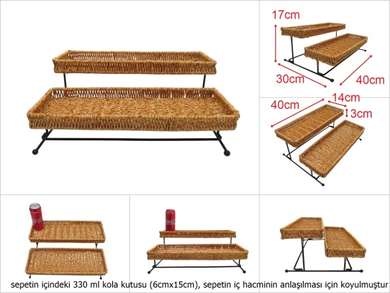 sd49710 2 katlı demonte metal iskeletli pvc el örgüsü sepet raf - 1