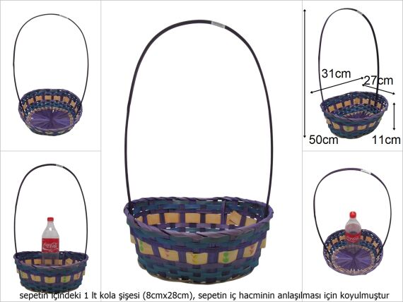 sd49712 üstten saplı oval mor bambu sepet - 1