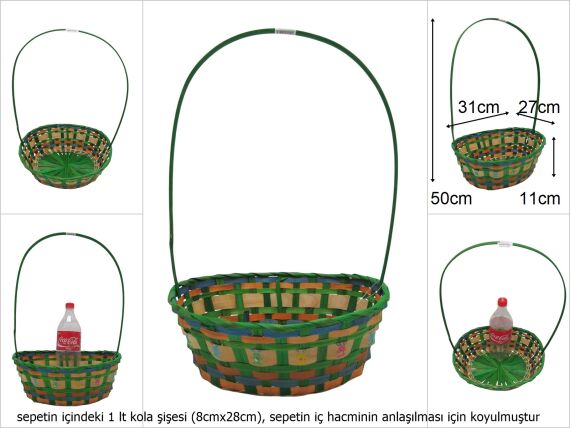 sd49714 üstten saplı oval yeşil bambu sepet - 1