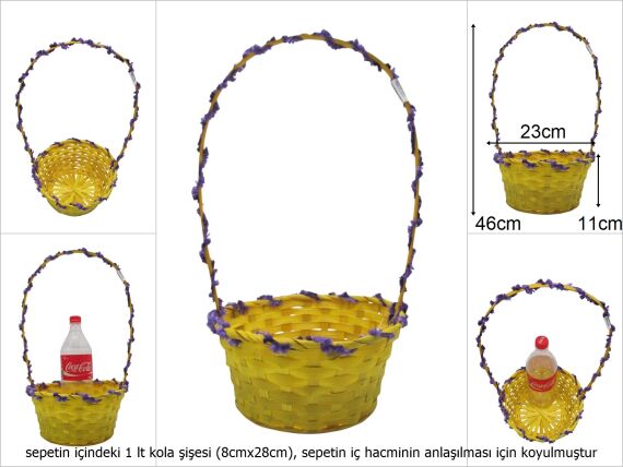 sd49719 üstten saplı yuvarlak sarı bambu sepet - 1