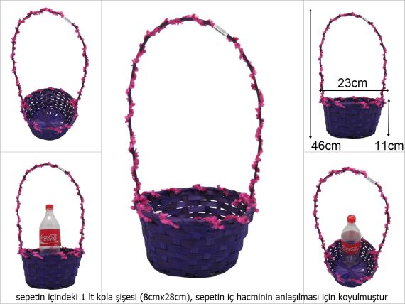 sd49721 üstten saplı yuvarlak mor bambu sepet - 1