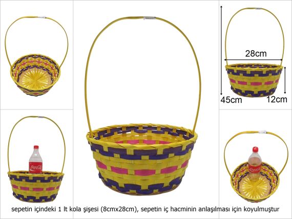 sd49723 üstten saplı yuvarlak sarı bambu sepet - 1