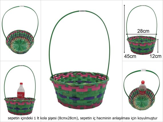 sd49724 üstten saplı yuvarlak yeşil bambu sepet - 1