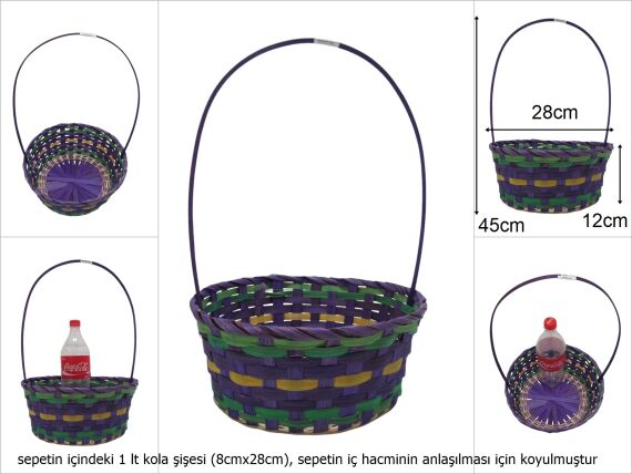 sd49725 üstten saplı yuvarlak mor bambu sepet - 1