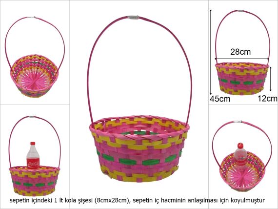 sd49726 üstten saplı yuvarlak pembe bambu sepet - 1