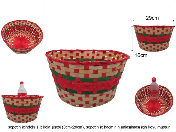 sd49742 yuvarlak kırmızı yeşil bambu sepet - 1