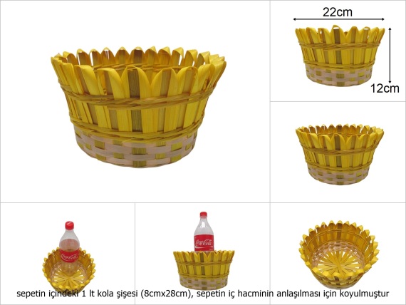 sd49753 dekorlu sarı yuvarlak bambu sepet - 1