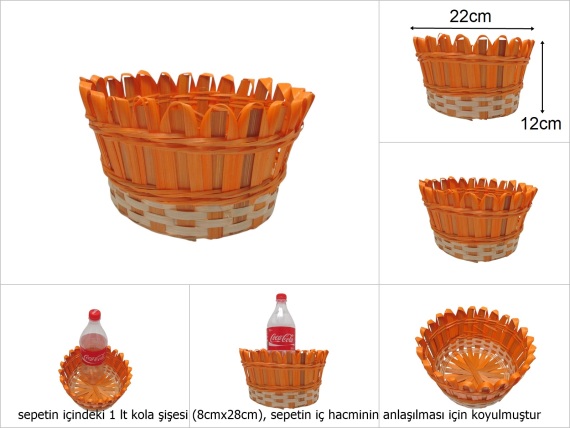 sd49754 dekorlu turuncu yuvarlak bambu sepet - 1