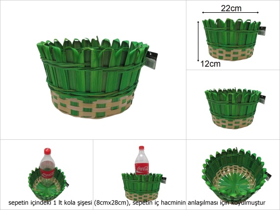 sd49755 dekorlu yeşil yuvarlak bambu sepet - 1