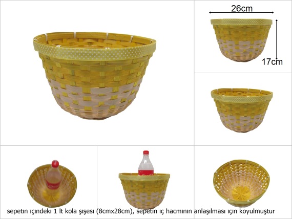 sd49766 sarı kurdelalı yuvarlak derin bambu sepet - 1