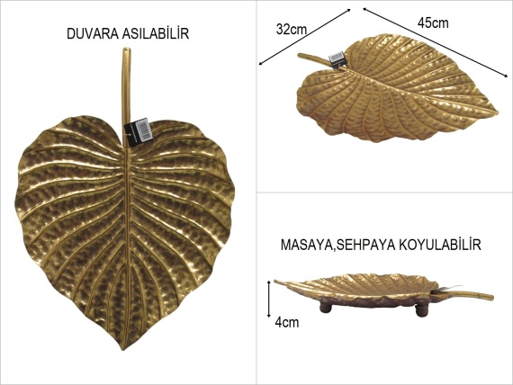 sd49865 eskitme gold boyalı no1 metal yaprak sehpa ve duvar dekoru - 1