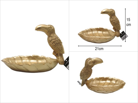 sd49942 kuş dekorlu gold boyalı yaprak tabak - 1