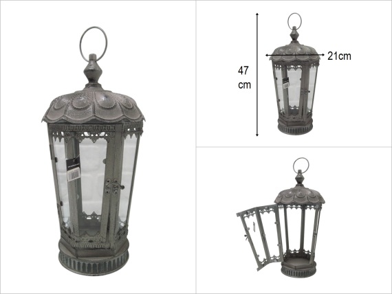 sd49959 dekoratif eskitme boyalı camlı metal mumluk fener - 1