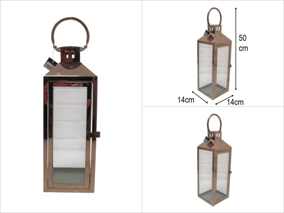 sd49977 dekoratif bakır renkli camlı metal mumluk fener - 1