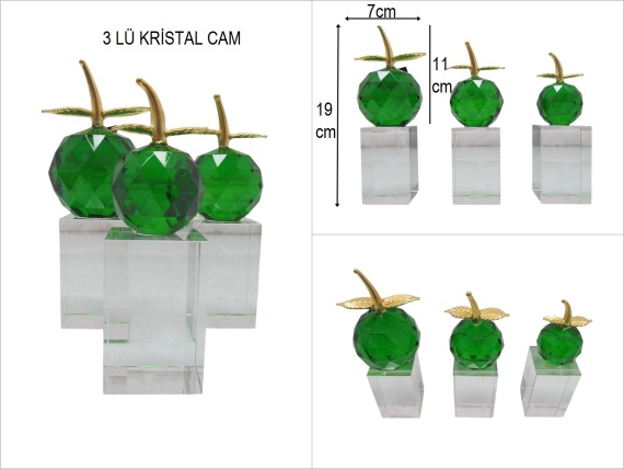 sd49985 kristal cam 3 lü kaideli elma seti asorti küçük - 1
