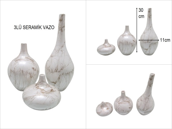 sd50141 mermer desen boyalı dekoratif 3 lü çömlek vazo obje - 1